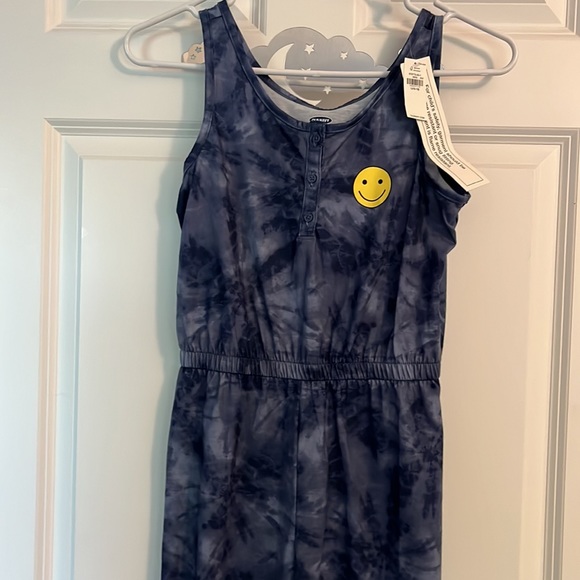 😁SMILY FACE🫩EMOJI JUMPSUIT TIEDYE BLUE🫶🏼 LARGE 10/12 NWT 🏷️ OLD NAVY - Picture 3 of 8